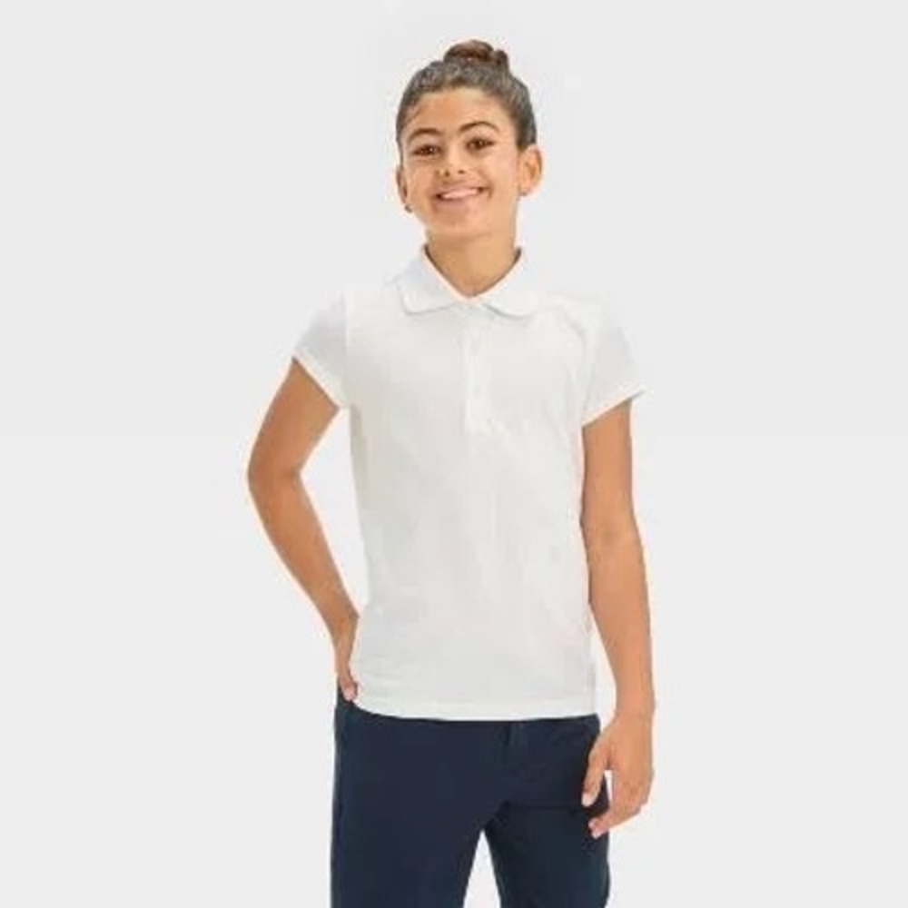 Cat & Jack Girls White Short Sleeve School Uniform Polo Shirt Size‎ L 10/12 NWT
